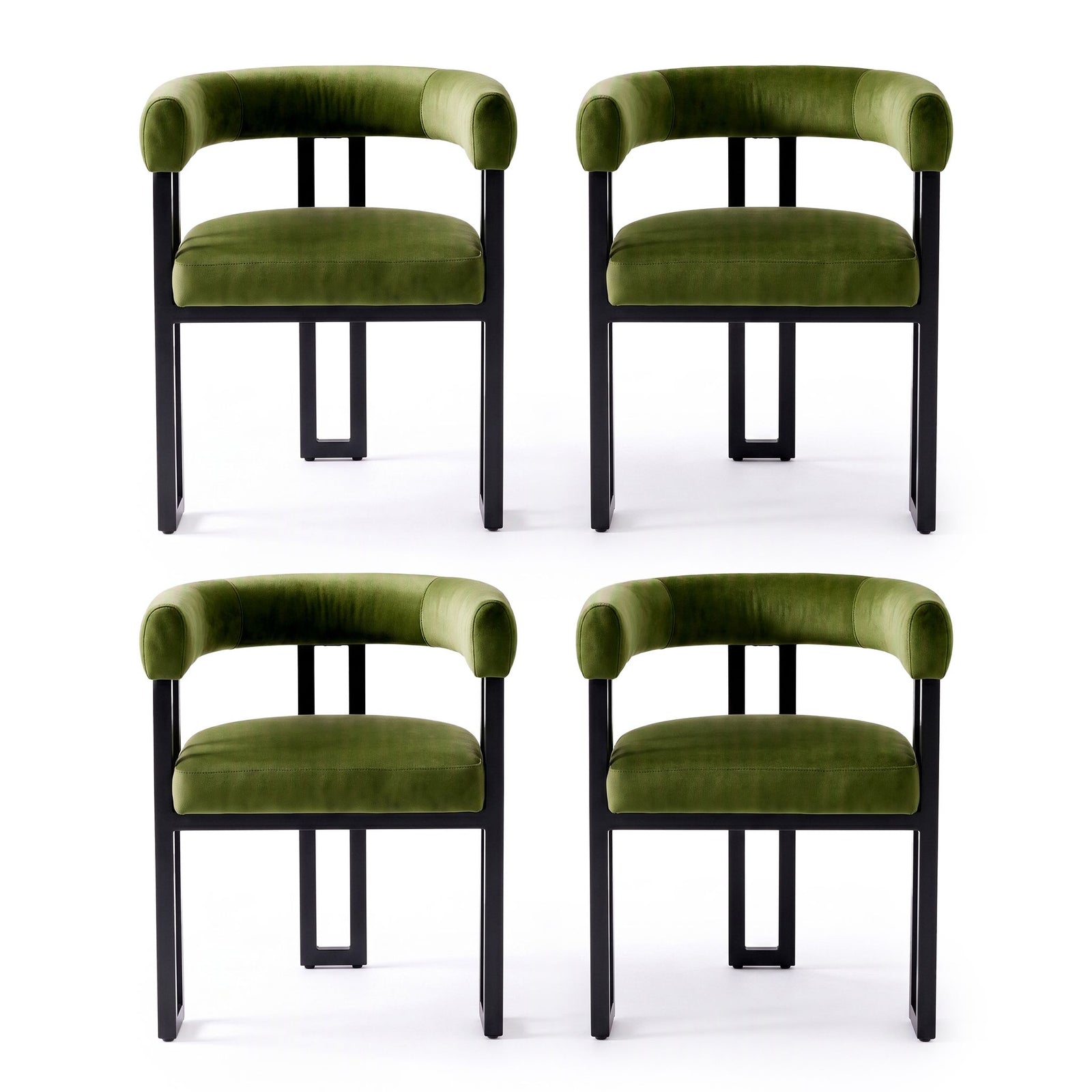 Artiss Dining Chairs Set of 4 Velvet Upholstered Barrel Chairs with Curved Armrests & Back Green