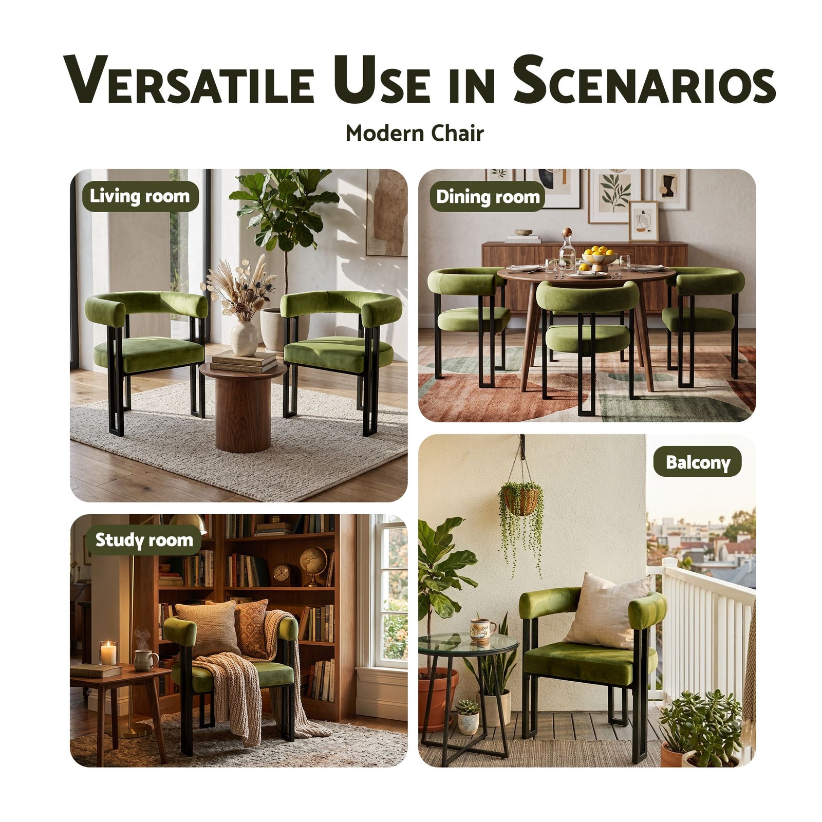 Artiss Dining Chairs Set of 4 Velvet Upholstered Barrel Chairs with Curved Armrests & Back Green