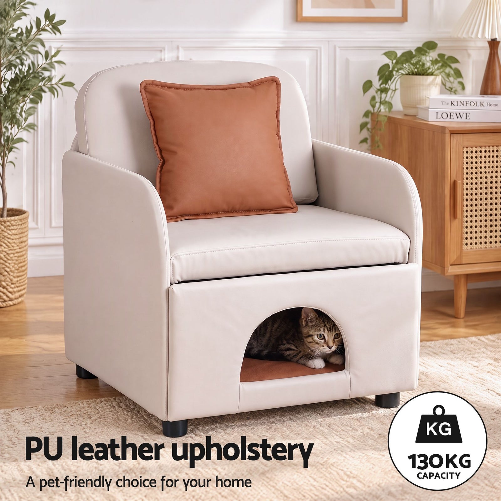Artiss Armchair PU Leather Pet Accent Lounge Chair Cushion Beige
