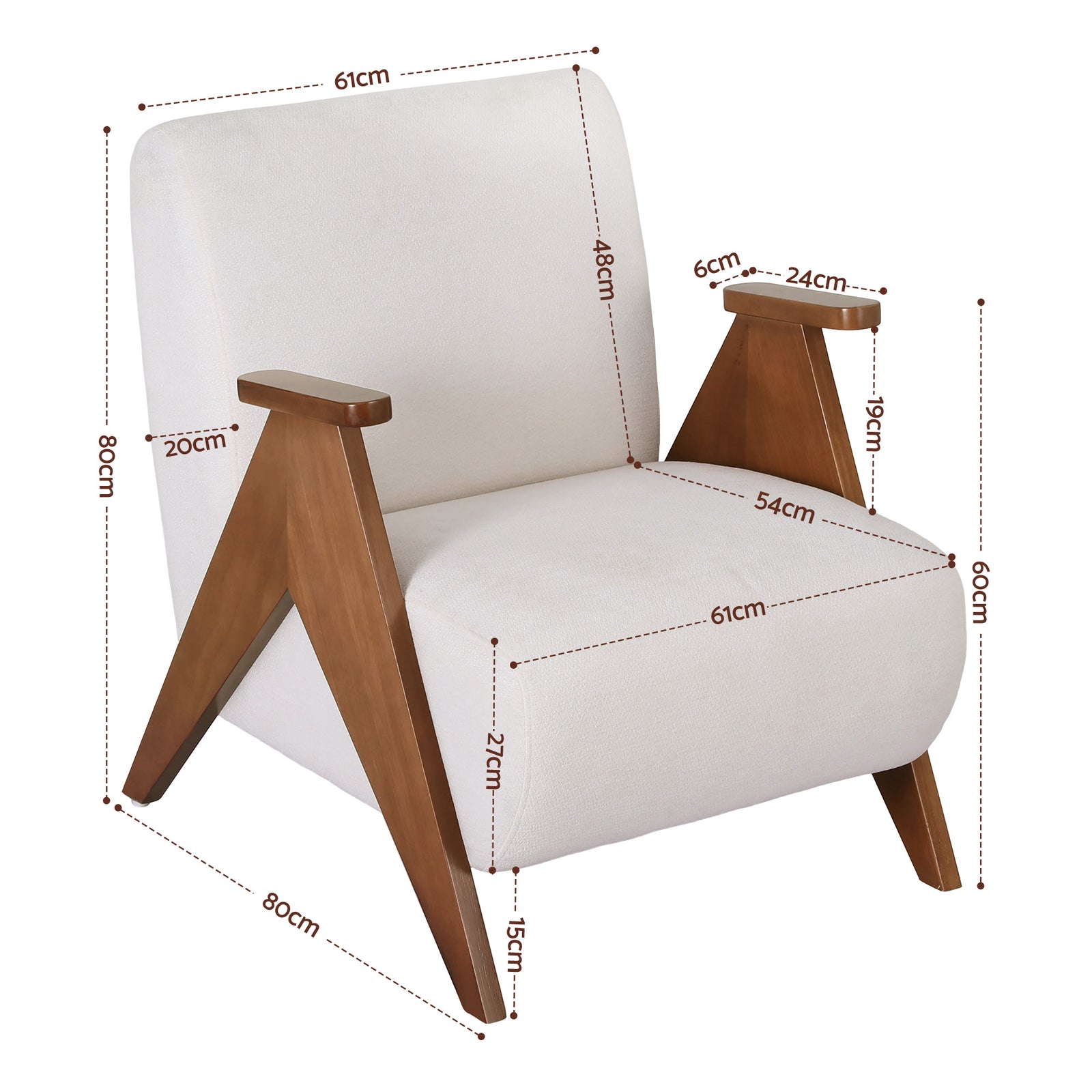 Artiss Armchair Accent Chair Sturdy Upholstered Solid Wood Chenille Fabric White