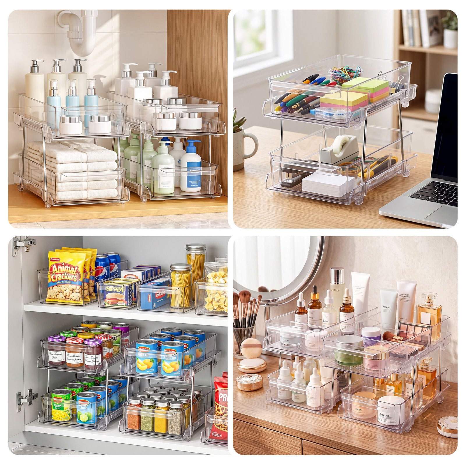 Artiss 2 Pack Clear Pull Out Cabinet Organiser 2 Tier Storage Drawers