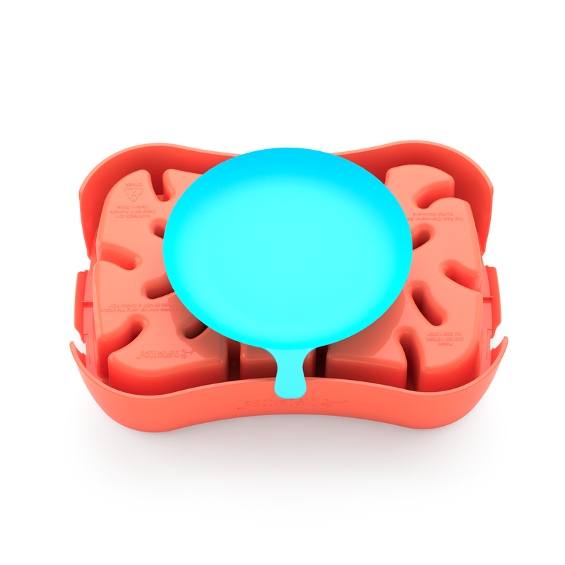 4-in-1 Slow Feeder Dog Bowl - Warm Ocean Red Bowl with Teal Lickmat