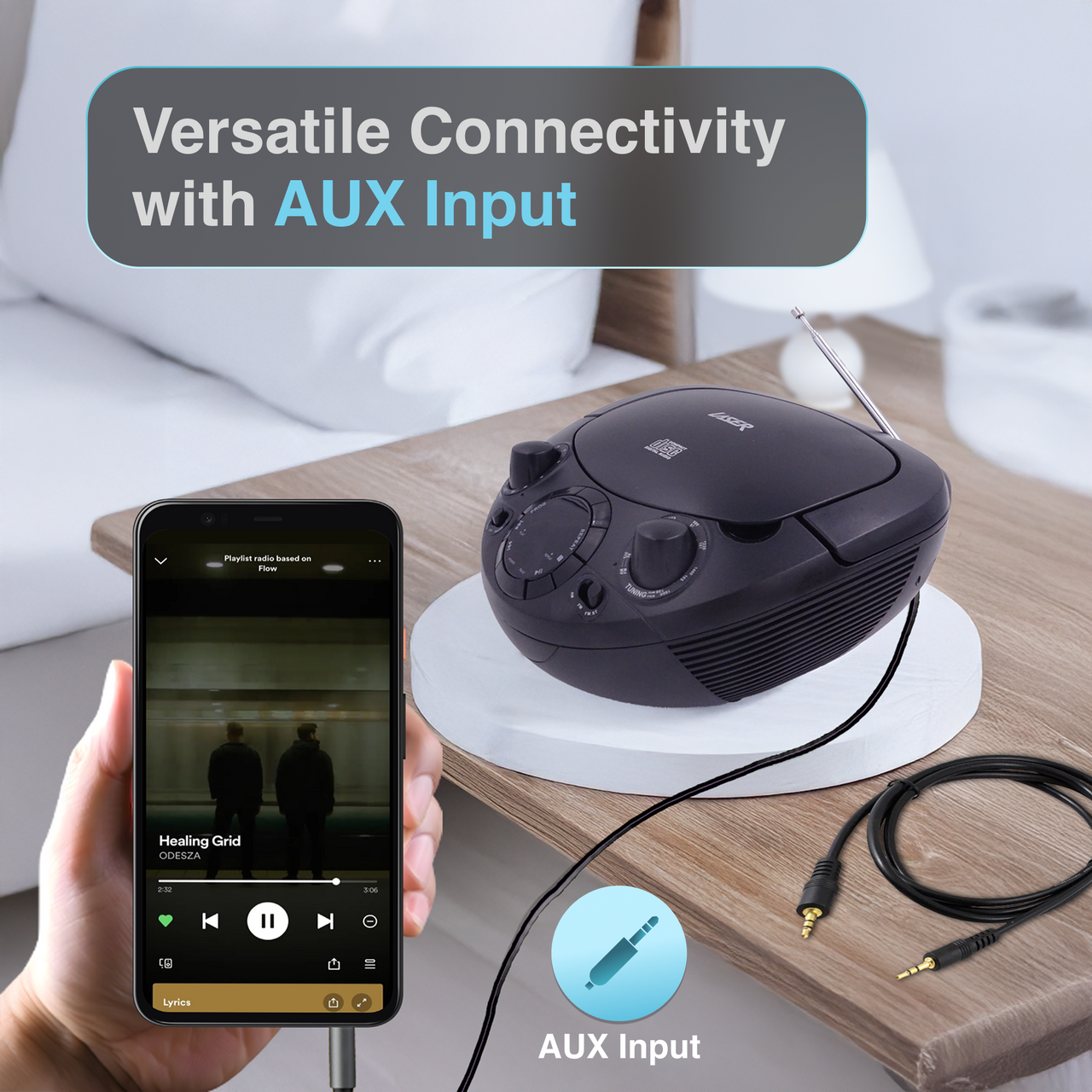 Laser Black Portable CD Boombox with AM/FM Radio