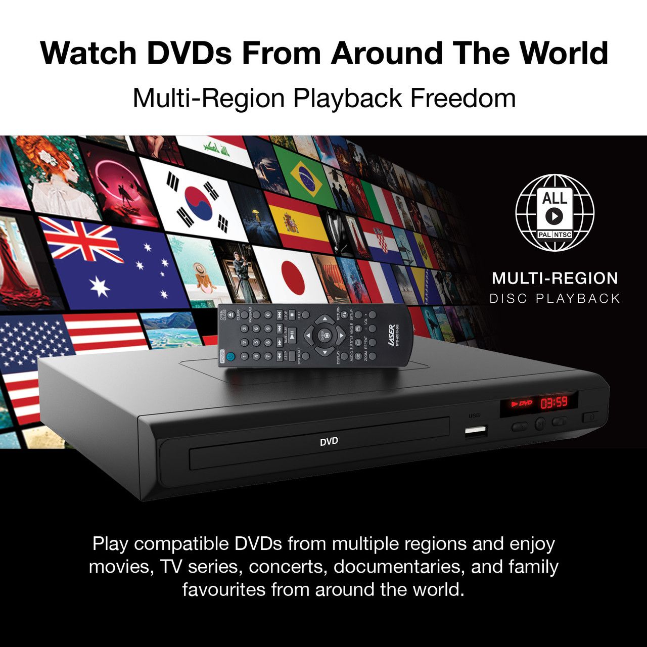 Laser Multi-Region DVD Player with HDMI and USB