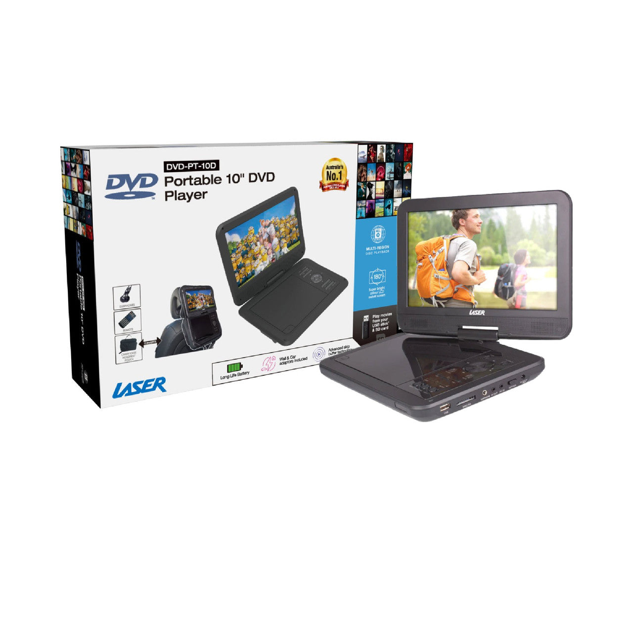 Laser 10” Portable DVD Player with Anti-Skip Technology