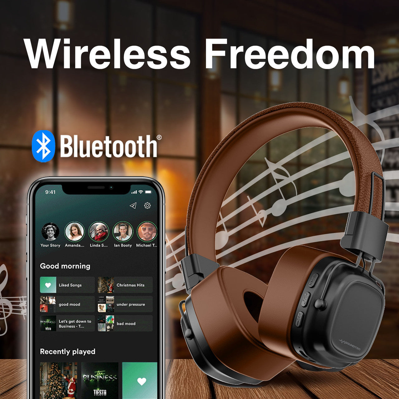 Soundtec Wireless On-Ear Headphones Brown