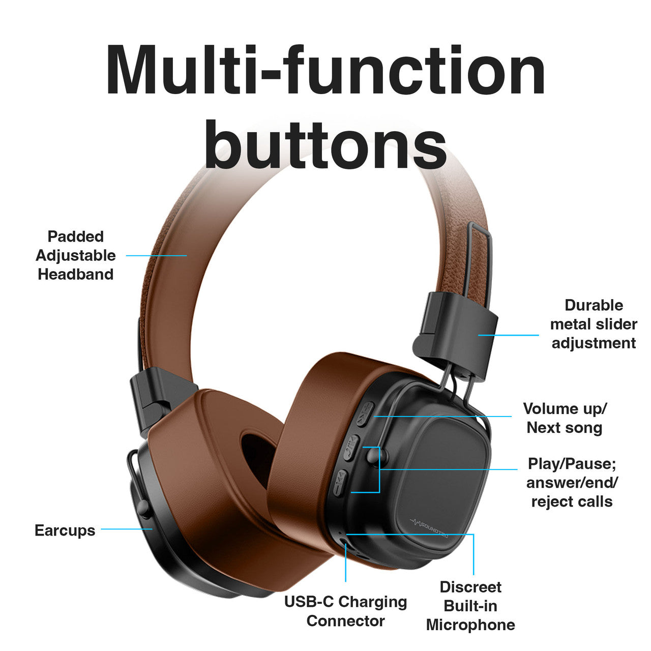 Soundtec Wireless On-Ear Headphones Brown