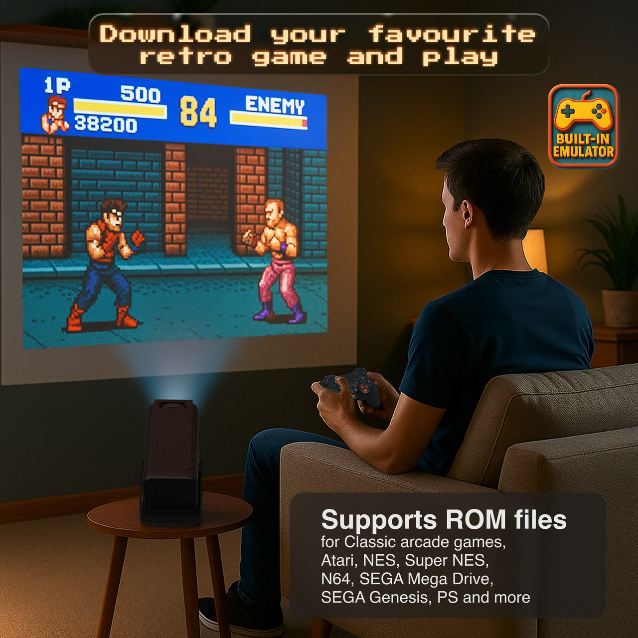 Smart Gaming Projector with 80 Games Dual Controllers