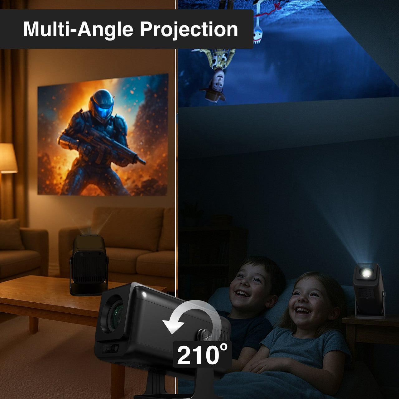 Laser 1080p Android Multi-Angle LED Projector Black