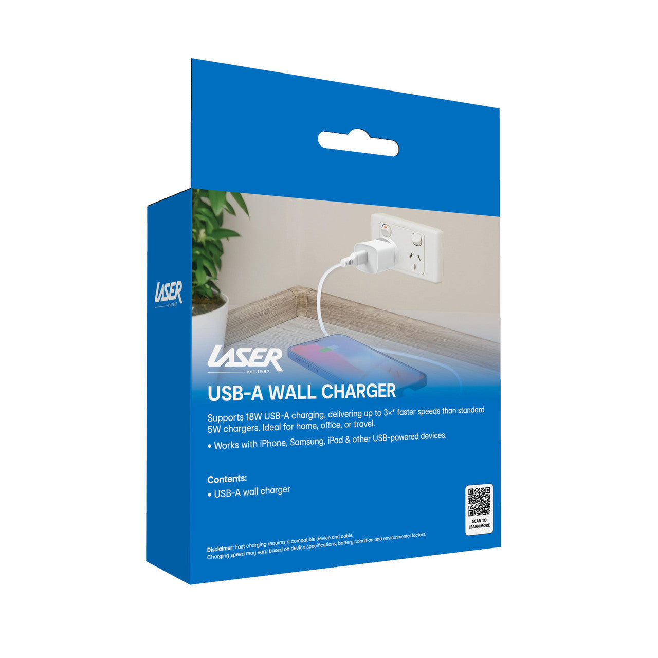 Laser USB-A 18W QC3 Wall Charger White