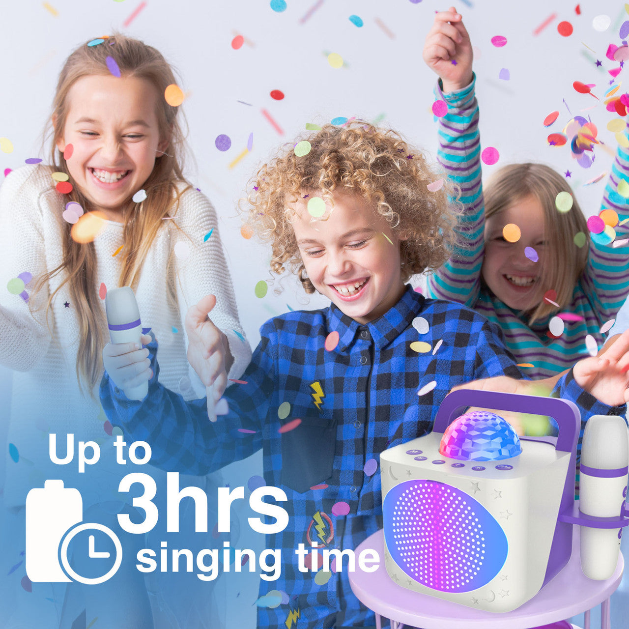 Laser Kids Disco Karaoke with Two Mics White