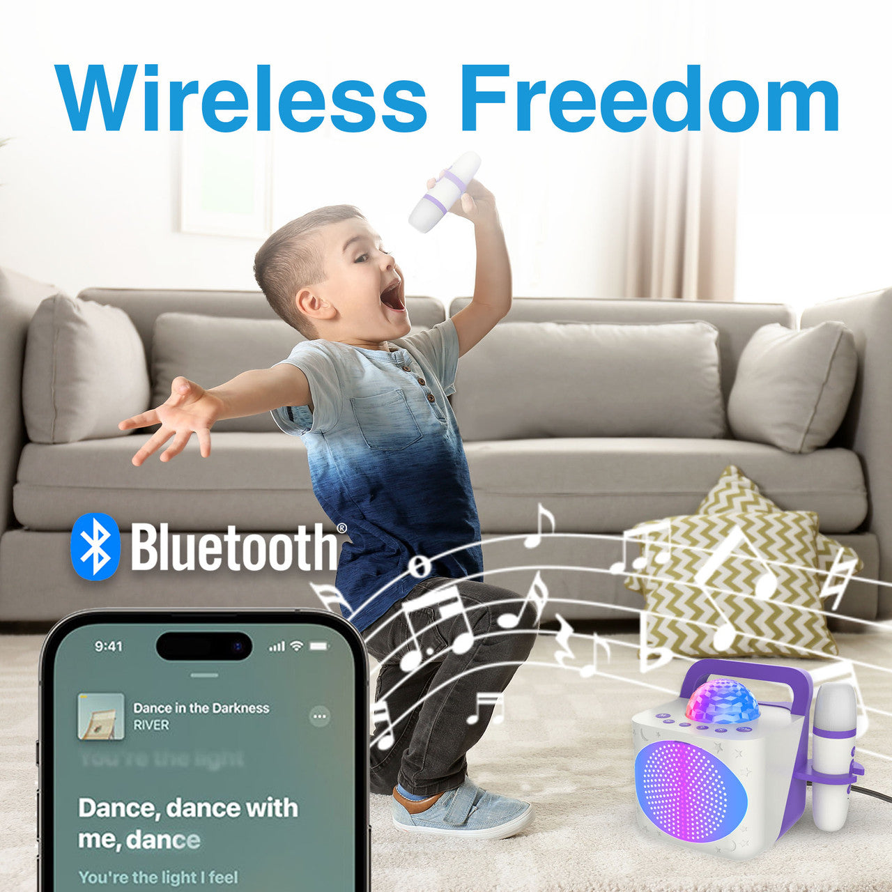 Laser Kids Disco Karaoke with Two Mics White