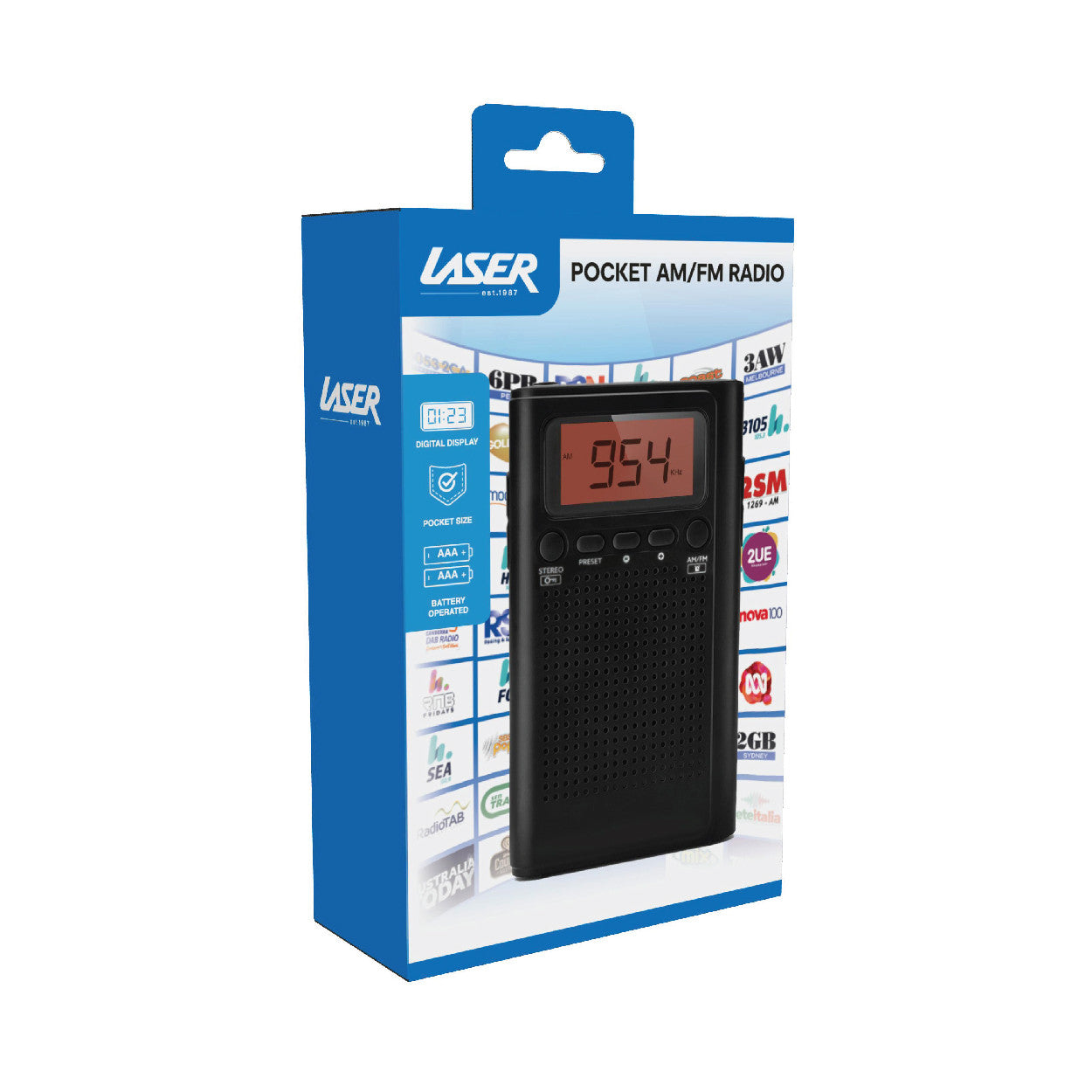 Laser AM FM Pocket Radio with LCD and Speaker