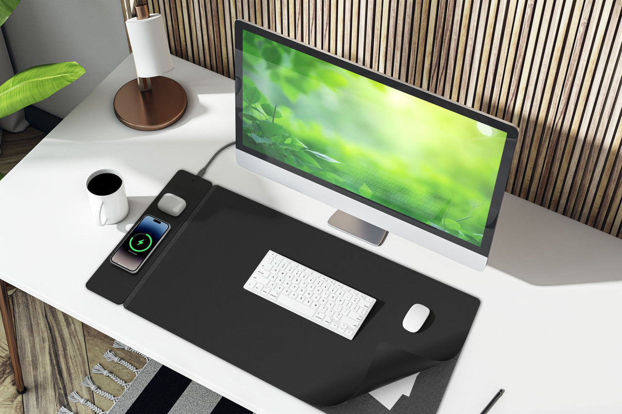 Laser Wireless Charging Desk Mat Black
