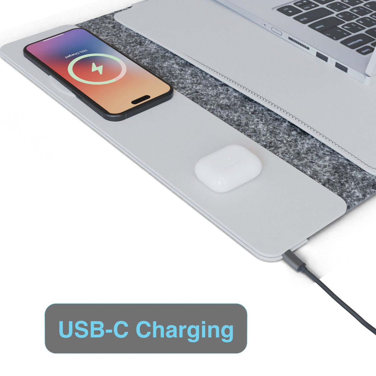 Laser Wireless Charging Laptop Sleeve Up to 16 Inch Grey