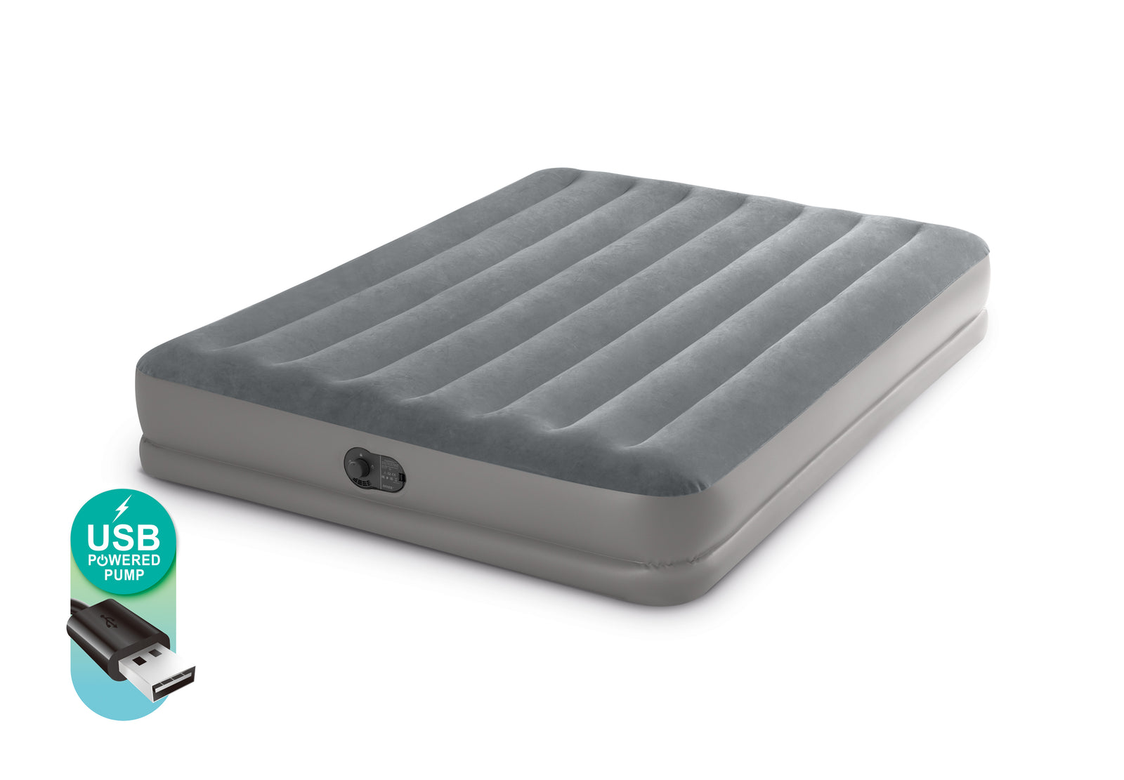 INTEX Queen Dura-Beam Standard Prestige Air Mattress 12" Queen w/ Built-In USB Electric Pump 64114