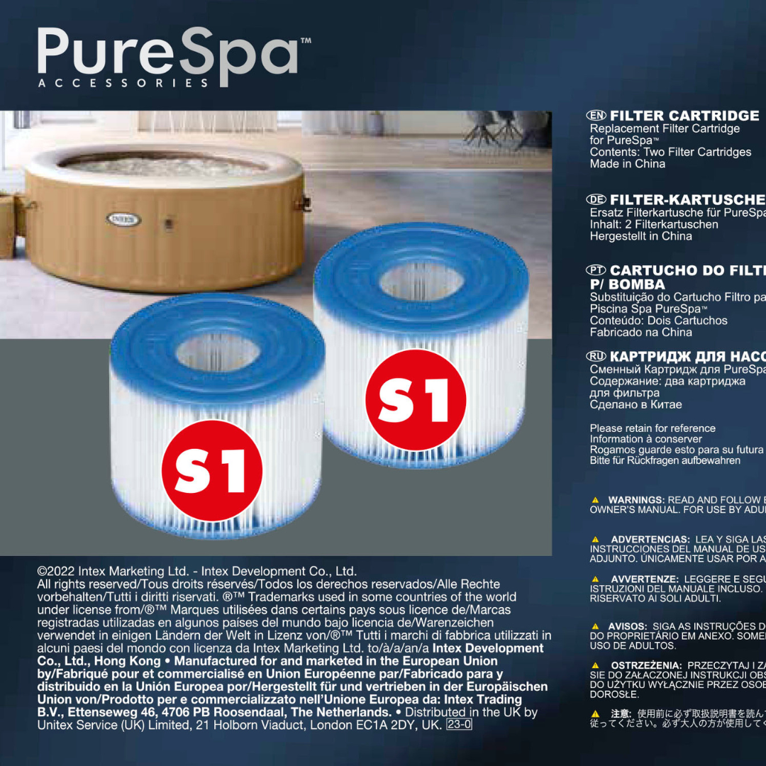 Intex Spa S1 Replacement Filter Cartridges 2 Pack 29001