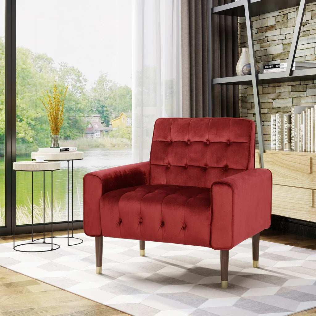 Lewisham Garnet Tufted Velvet Armchair