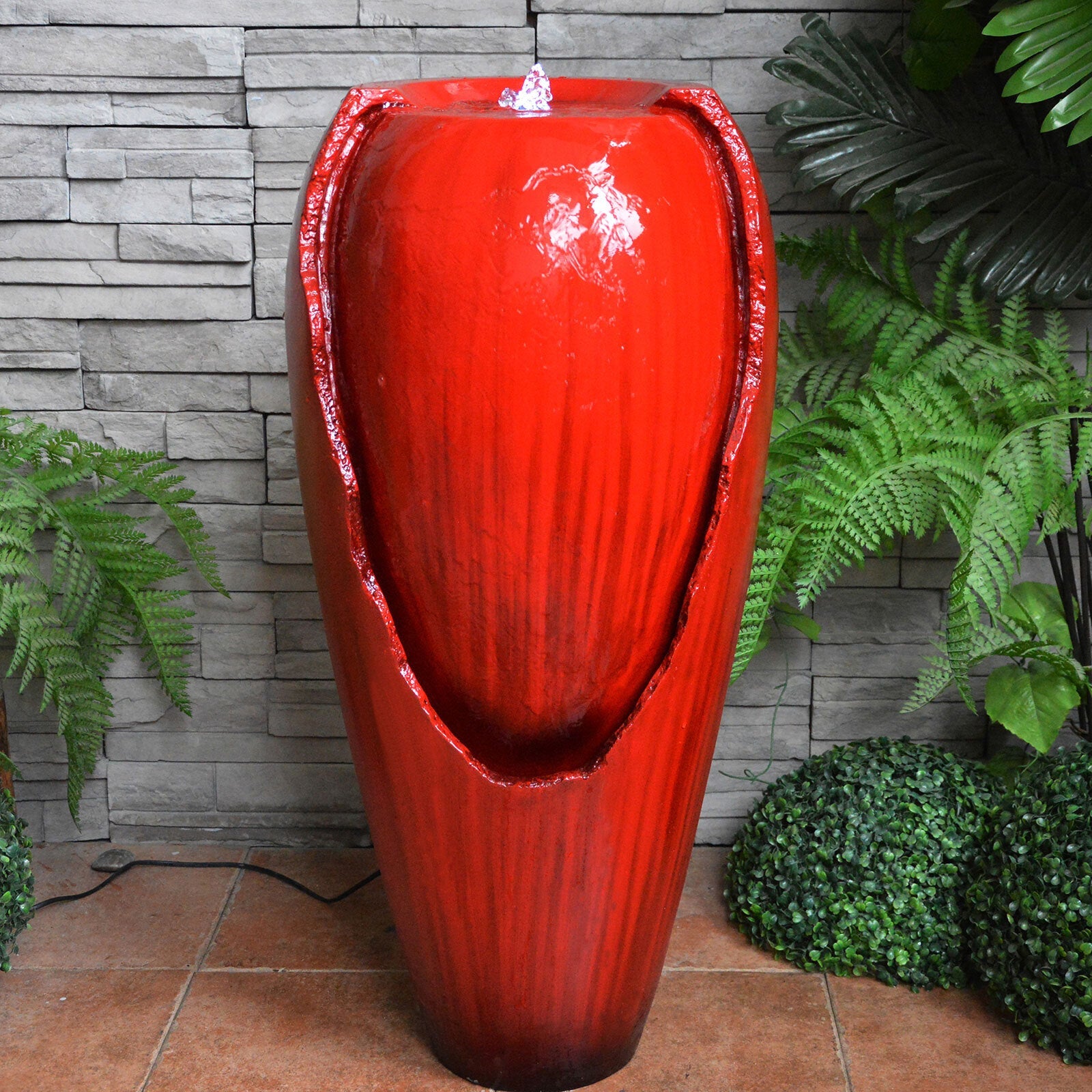 Samland 82CM BROKEN JAR WATER FEATURE FOUNTAIN WITH LED LIGHT RED