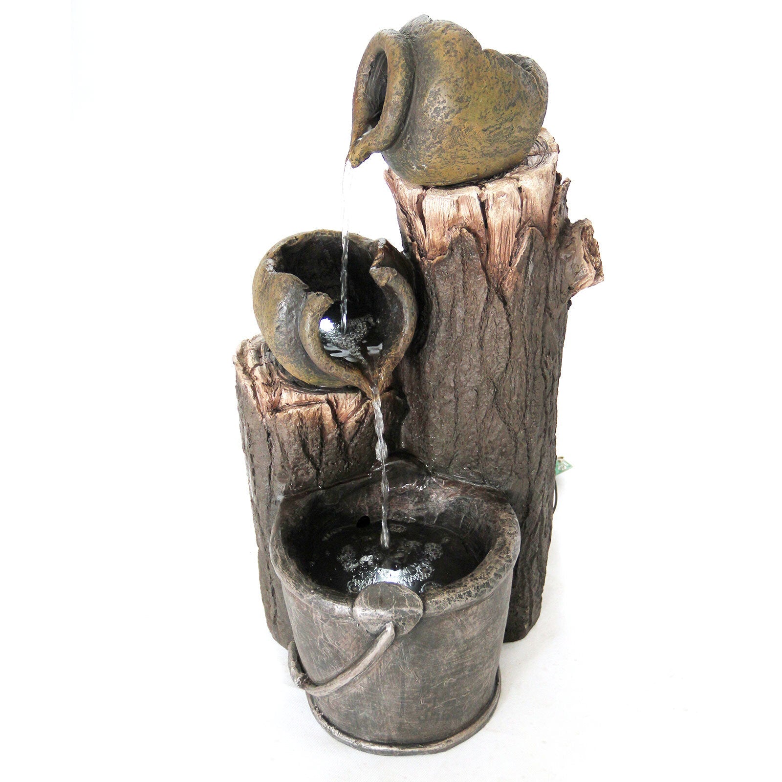 Samland RUSTIC POURING BROKEN POTS ON TREE TRUNK SOLAR WATER FOUNTAIN FEATURE