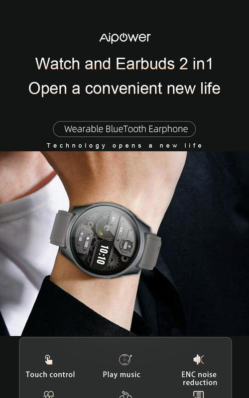 2-in-1 Smartwatch w/Earphones & Charging Dock | 4GB MP3, Health Tracker | Titanium Grey | World’s First Patented