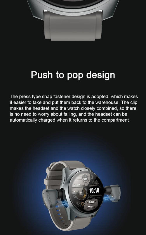 2-in-1 Smartwatch w/Earphones & Charging Dock | 4GB MP3, Health Tracker | Titanium Grey | World’s First Patented