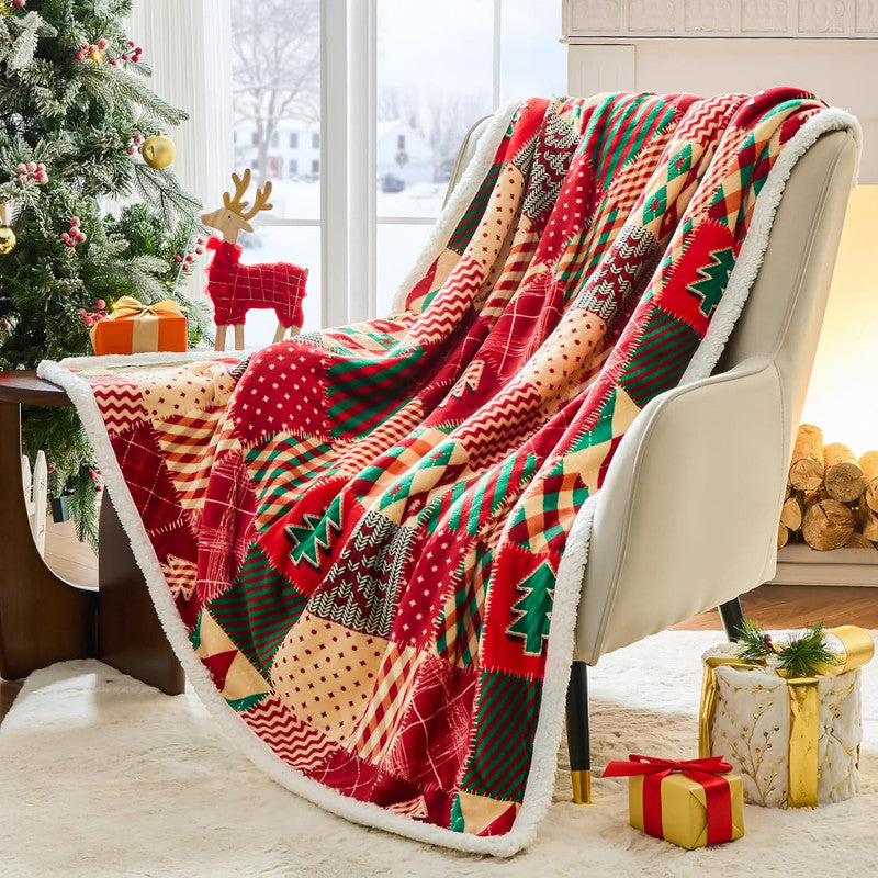 Christmas Throw Blanket, Christmas Decorations Gifts for Women, Sherpa Flannel Fleece Winter Holiday Blanket, Fluffy Cozy Soft Christams Throws for Couch Sofa Bed, DoubleDeer, 50" X 60"