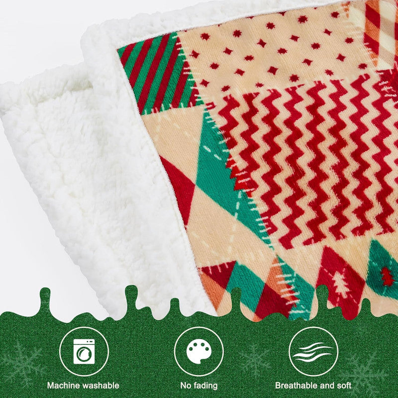 Christmas Throw Blanket, Christmas Decorations Gifts for Women, Sherpa Flannel Fleece Winter Holiday Blanket, Fluffy Cozy Soft Christams Throws for Couch Sofa Bed, DoubleDeer, 50" X 60"