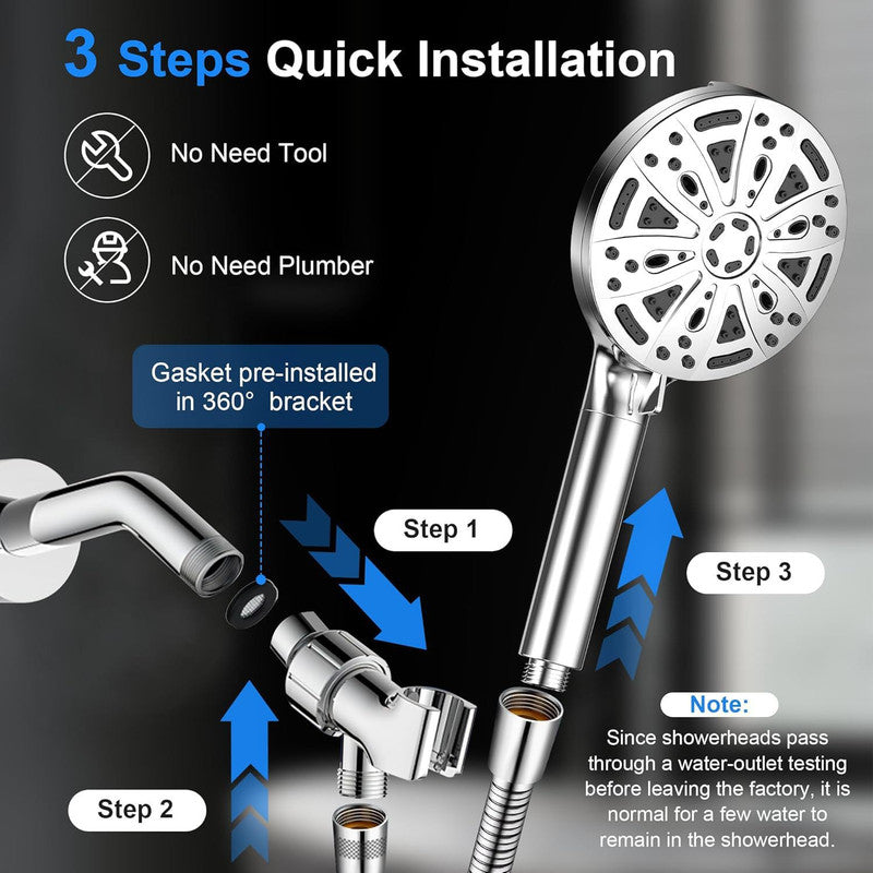 Filtered Shower Head with Handheld, High Pressure 8 Spray Showerhead with Filters & Upgraded Detachable Shower Head, Water Softener Filters Beads for Hard Water -Remove Chlorine