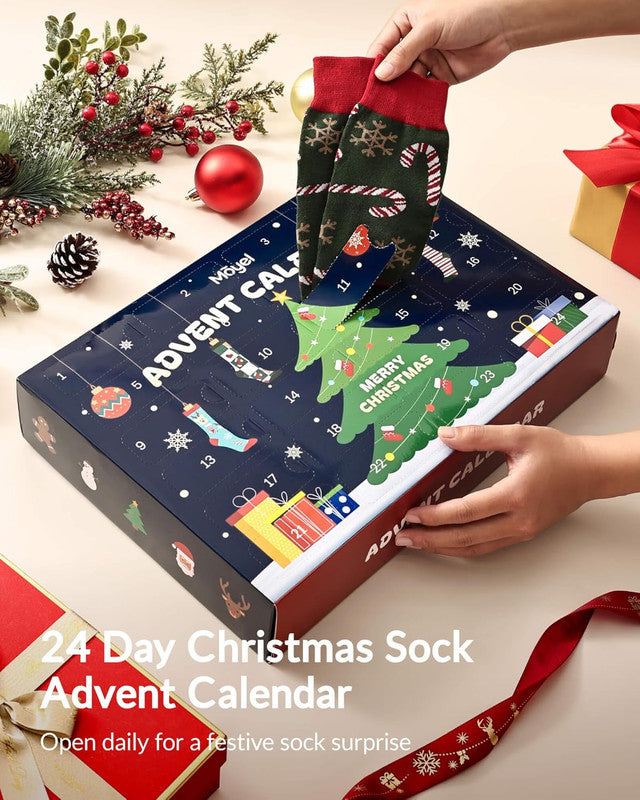 Advent Calendar 2025 Adult Men 24 Days of Christmas Cotton Socks US 7-13 Fun Christmas Sock Advent Calendar for Men Funny Gifts for Dad Boyfriend Husband Brother Random Socks Gift Box
