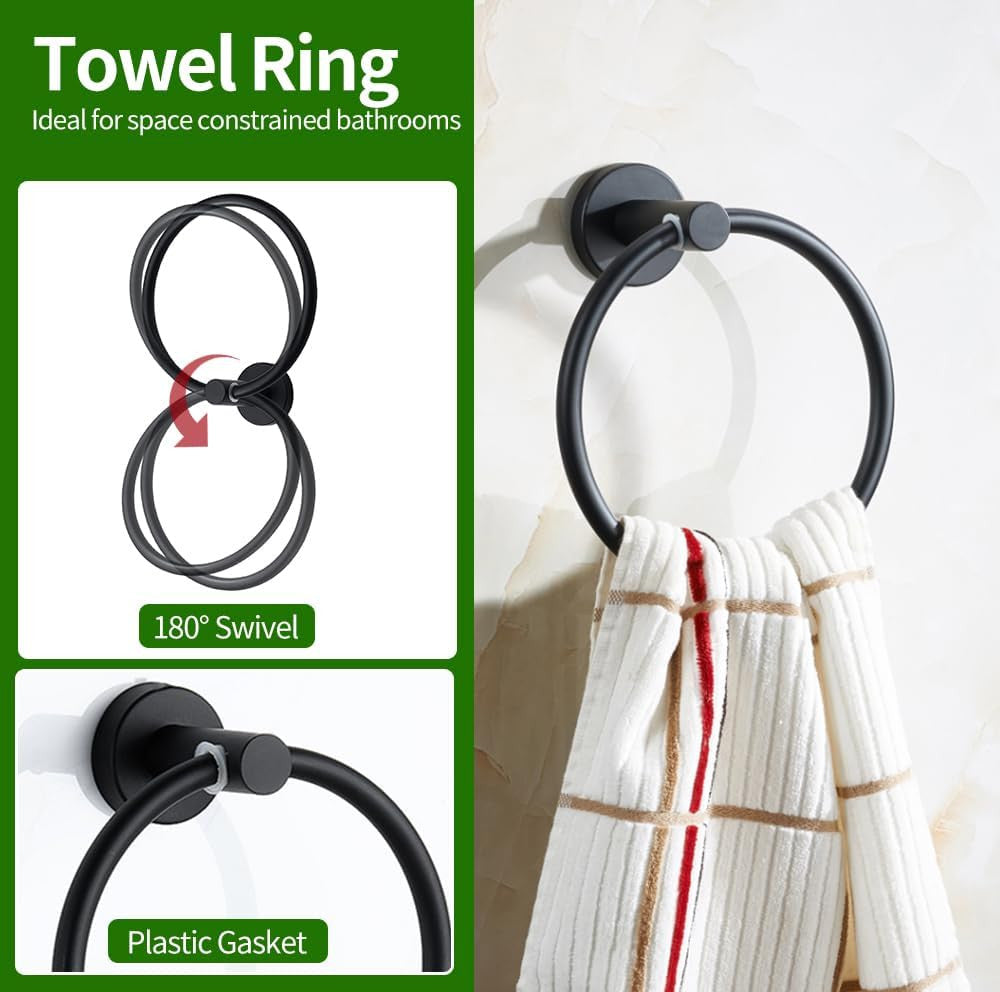 10pcs Bathroom Hardware Set, Including 16" Hand Towel Bars, Toilet Paper Holders, Towel Rings, Robe Towel Hooks