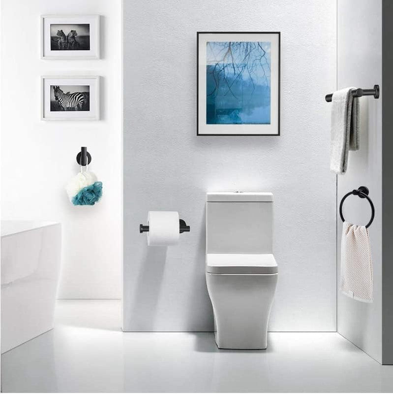 10pcs Matte Black Bathroom Hardware Set, Including 2pcs 24in Retractable Hand Single Towel Bar with 2pcs Toilet Paper Holders, 2pcs Towel Rings 4pcs Multifunctional Robe Hooks