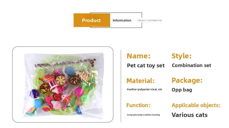 Pet Toy Super Set (21 Pcs) - Cat Tunnel, Teaser, Mice, Jingle Balls, & Pom Poms. (Note: accessory colors are shipped randomly).