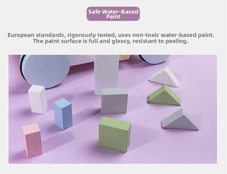 Children's Early Education Wooden Stacking Blocks Push Trolley Walker