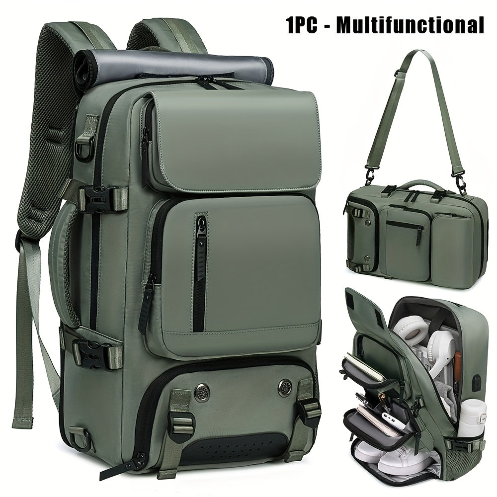 18.1-inch Easy-Travel Bag (46×30×16 cm): Four carrying modes in one bag, with independent shoe compartment and freely switchable hidden shoulder straps.(Army green)