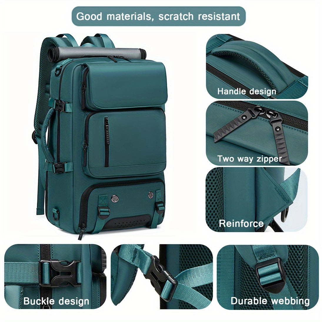 18.1-inch Easy-Travel Bag (46×30×16 cm): Four carrying modes in one bag, with independent shoe compartment and freely switchable hidden shoulder straps.(Army green)