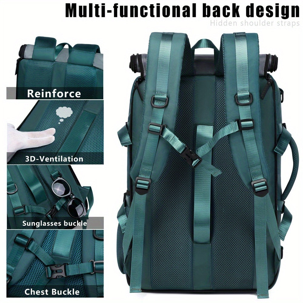 18.1-inch Easy-Travel Bag (46×30×16 cm): Four carrying modes in one bag, with independent shoe compartment and freely switchable hidden shoulder straps.(Army green)