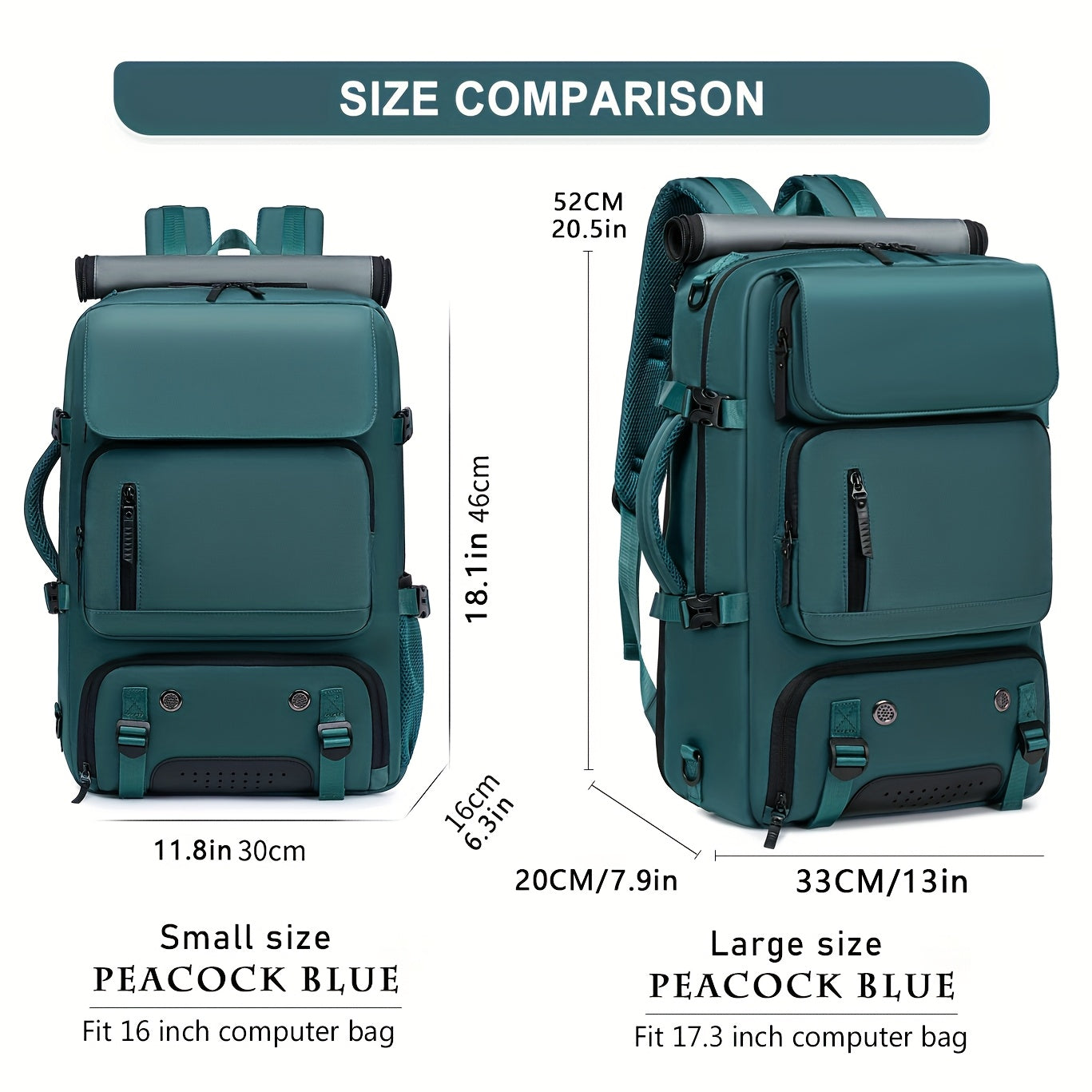 18.1-inch Easy-Travel Bag (46×30×16 cm): Four carrying modes in one bag, with independent shoe compartment and freely switchable hidden shoulder straps.(Army green)