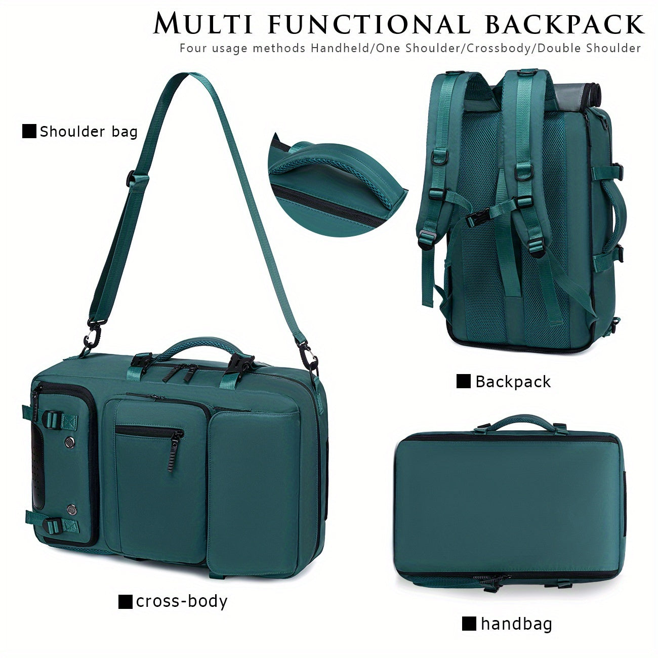 18.1-inch Easy-Travel Bag (46×30×16 cm): Four carrying modes in one bag, with independent shoe compartment and freely switchable hidden shoulder straps.(Army green)