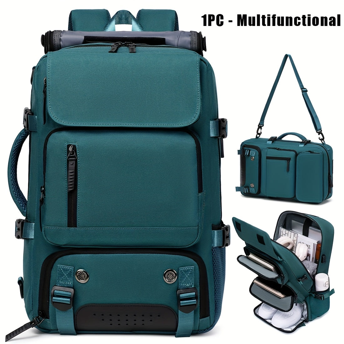 18.1-inch Easy-Travel Bag (46×30×16 cm): Four carrying modes in one bag, with independent shoe compartment and freely switchable hidden shoulder straps.(Army green)