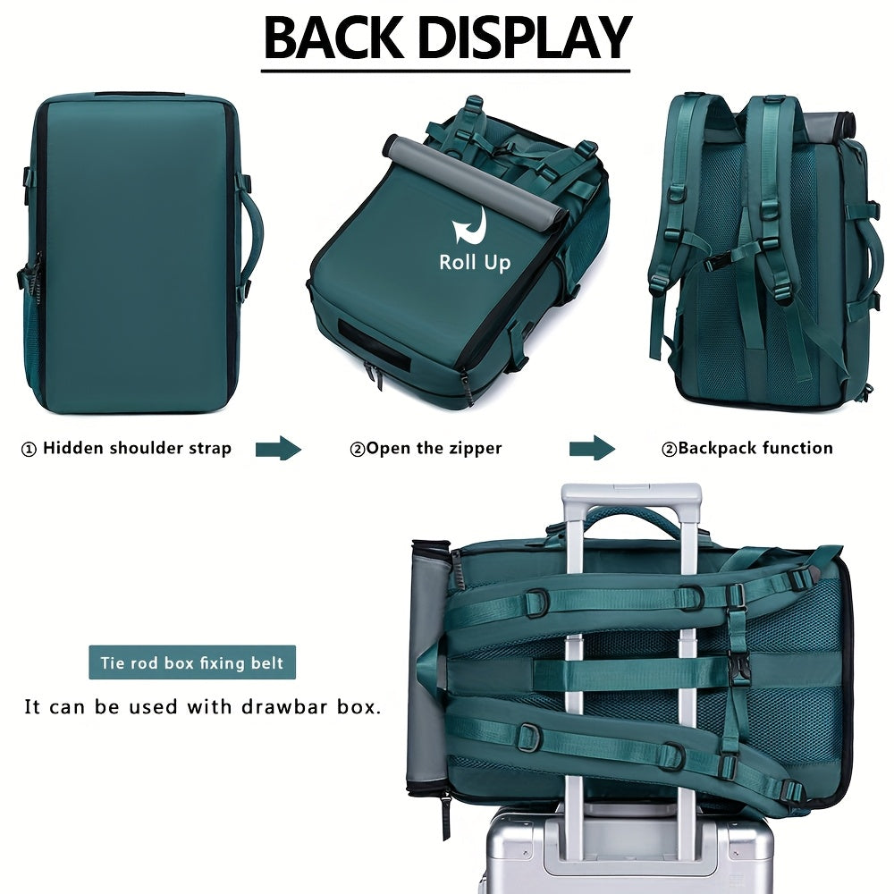 18.1-inch Easy-Travel Bag (46×30×16 cm): Four carrying modes in one bag, with independent shoe compartment and freely switchable hidden shoulder straps.(Army green)