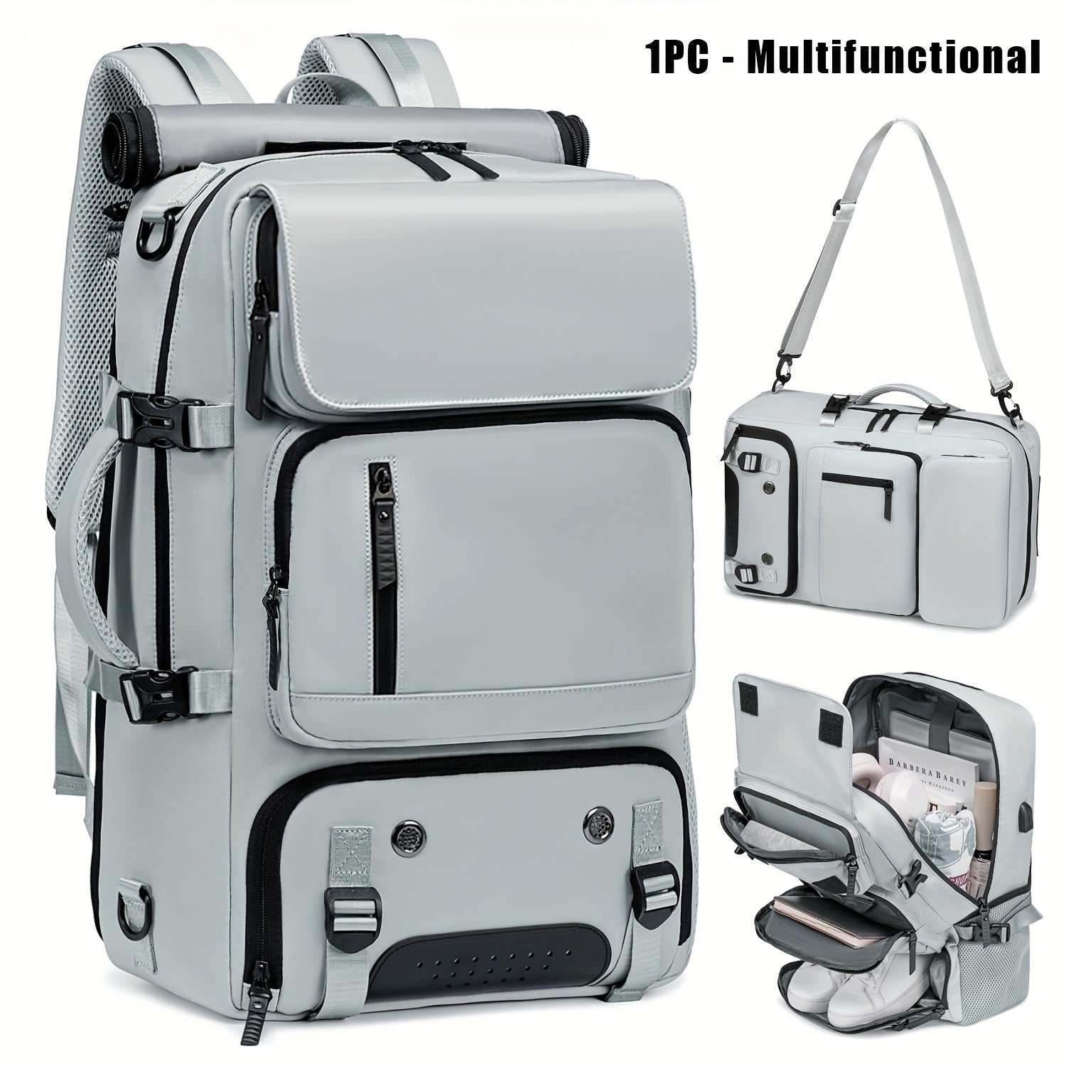 18.1-inch Easy-Travel Bag (46×30×16 cm): Four carrying modes in one bag, with independent shoe compartment and freely switchable hidden shoulder straps.(Army green)