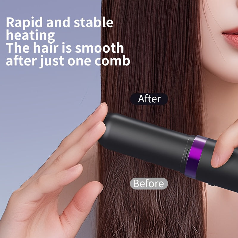 New Portable Hair Straightening Comb, USB rechargeable, 4000mAh battery, includes charging dock. Intelligent digital temperature control, dual use for straightening and curling, long-lasting hold without damaging hair(GREY)