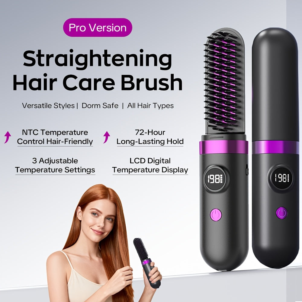 New Portable Hair Straightening Comb, USB rechargeable, 4000mAh battery, includes charging dock. Intelligent digital temperature control, dual use for straightening and curling, long-lasting hold without damaging hair(GREY)