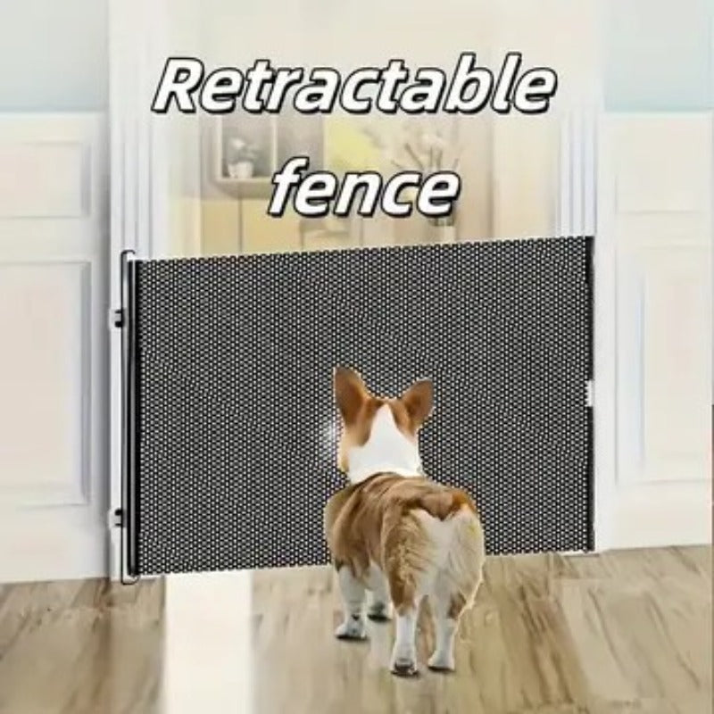 Expandable Pet Fence, made of PVC mesh material, easy to install, suitable for small dogs, cats, and various pets. No-drilling design effectively prevents pets from escaping, making it an ideal choice for stairs, corridors, and doorways. (BLACK)