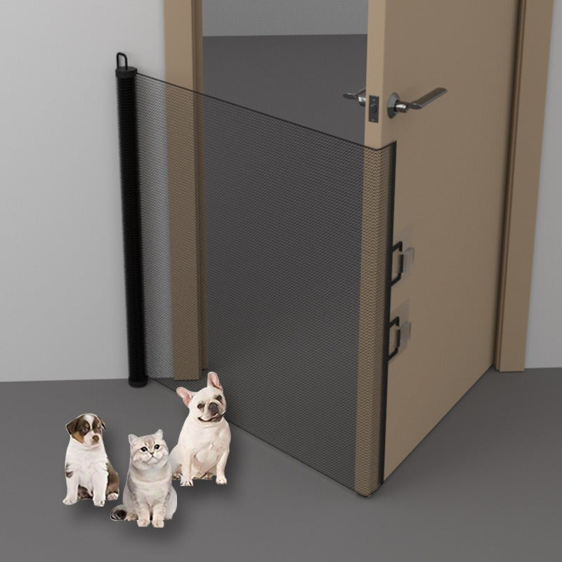 Expandable Pet Fence, made of PVC mesh material, easy to install, suitable for small dogs, cats, and various pets. No-drilling design effectively prevents pets from escaping, making it an ideal choice for stairs, corridors, and doorways. (WHITE)