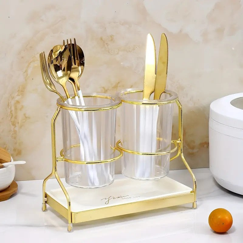 Transparent gold ink color Luxury Wall-Mounted Cutlery Holder, Household Knife Fork Spoon Organizer, New Kitchen Utensil Drainer and Chopstick Container, Tableware Storage Rack