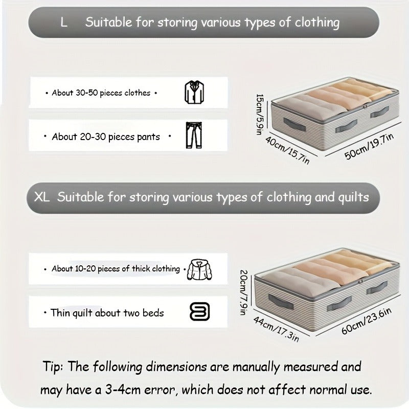 Large Storage Organizer Bag - Made from heavy-duty non-woven fabric with transparent windows, multi-layer clothing storage box suitable for wardrobes, under-bed, and travel. (L)