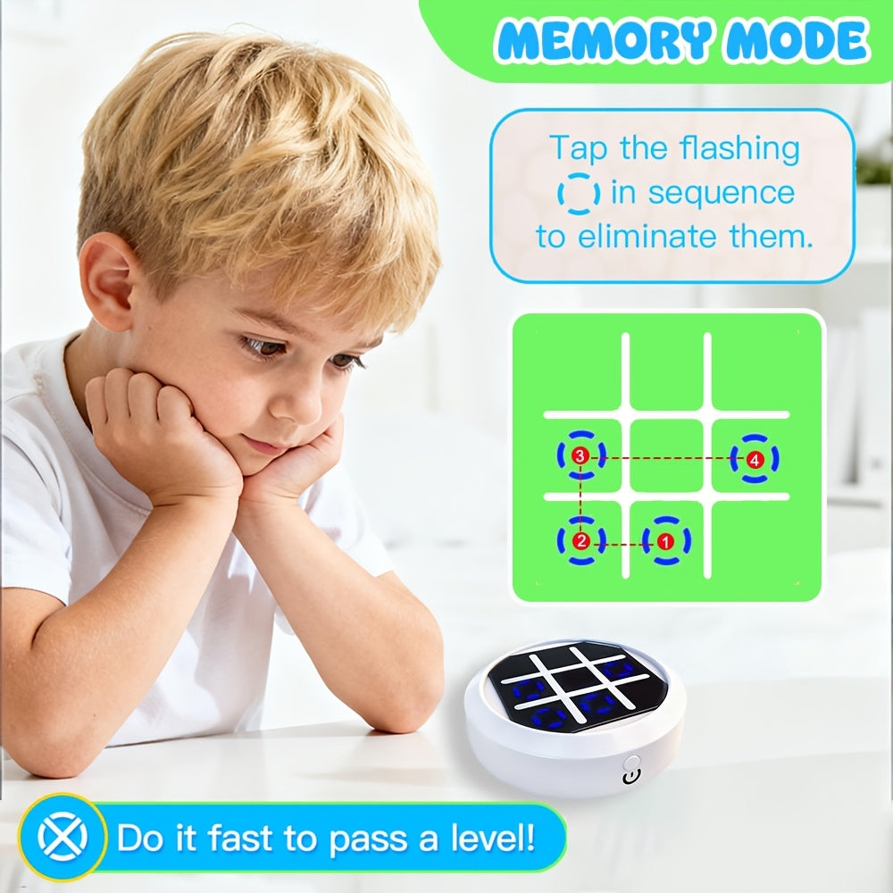 4-in-1 Electronic Tic Tac Toe Game: AI Battle, Two-Player Mode, Memory & Speed Challenge | Handheld Portable Game Console, Suitable for Both Kids and Adults (Batteries Not Included)(green)