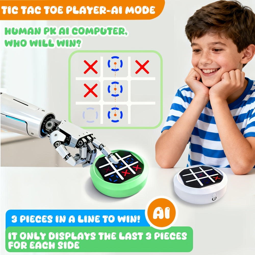 4-in-1 Electronic Tic Tac Toe Game: AI Battle, Two-Player Mode, Memory & Speed Challenge | Handheld Portable Game Console, Suitable for Both Kids and Adults (Batteries Not Included)(WHITE)